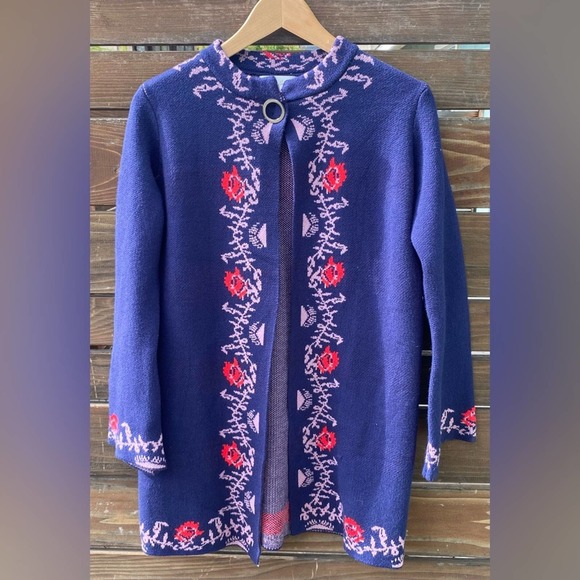 Simply Couture Navy Floral Sweater Jacket - M - Picture 4 of 6